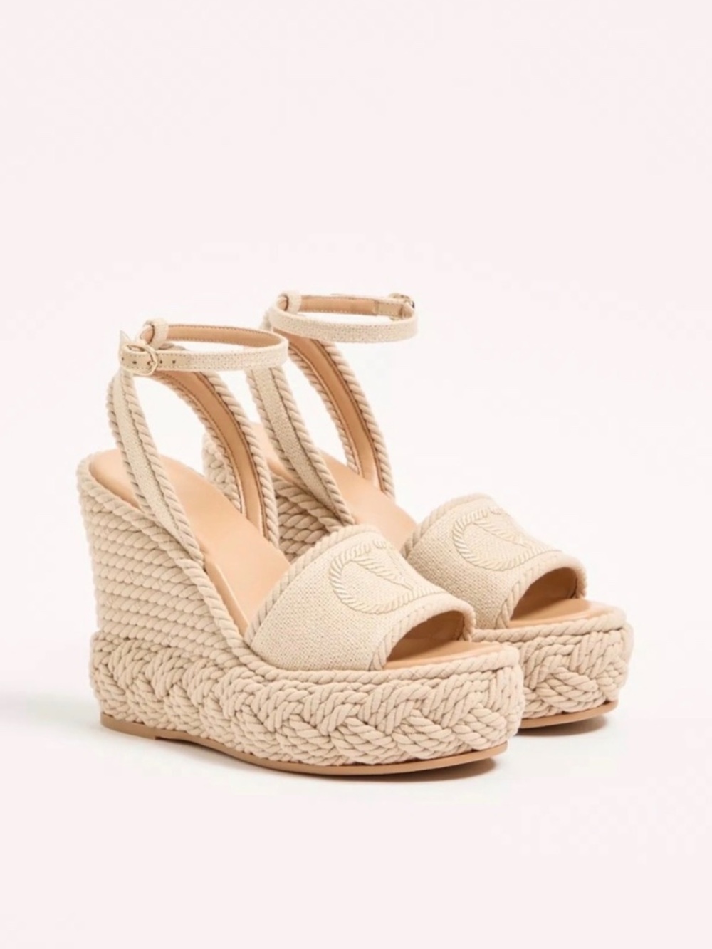 VALENTINO VLogo Torchon Wedge Sandal In Linen Canvas 130Mm 37 EU